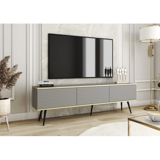 Тумба під телевізор Оро / Oro 3-дверна з чорними ніжками RTV175 MDF Сірий Ш175xВ53 см. 1