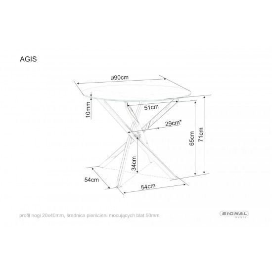 Стол обеденный AGIS Прозрачный / Черный мат Диаметр 90 AGISC 9