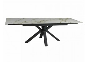 Стіл обідній розкладний COLUMBUS CERAMIC Білий Амбер Б'янко / Чорний Діаметр 160(240)X90
