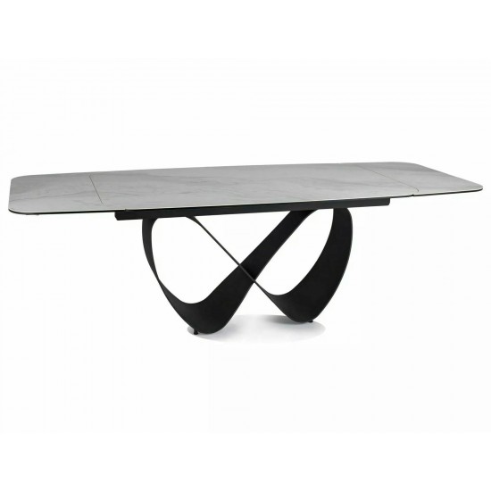 Стіл обідній розкладний INFINITY CERAMIC Білий Nature Cloud / Чорний Діаметр 160(240)X95 1