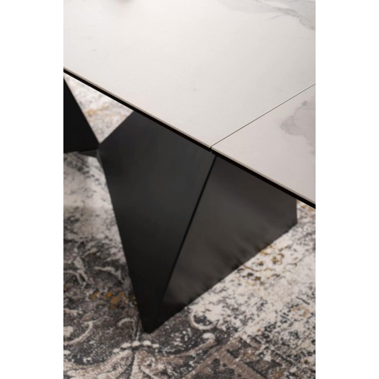 Стол обеденный раскладной PETERSON CERAMIC Белый Statuario Venato / Черный мат (160-240)X90 9