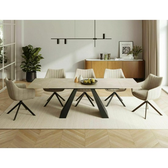 Стол обеденный раскладной SALVADORE CERAMIC Крем Diamond Cream / Черный мат (160-240)X90 SALVADOREKRC160 3