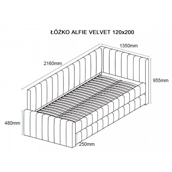 Кровать односпальная ALFIE VELVET 120X200 Серый BLUVEL 14 ALFIEV120SZ 2