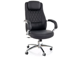 Кресло офисное компьютерное поворотное Q-07 Черная экокожа / Хром каркас