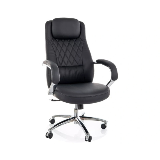 Кресло офисное компьютерное поворотное Q-07 Черная экокожа / Хром каркас 1