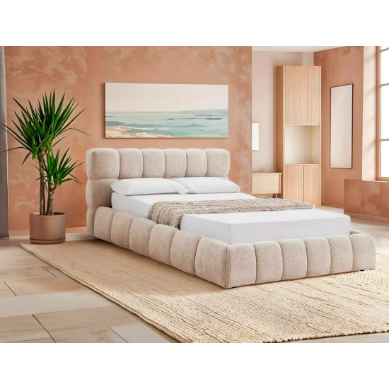 Кровать двухспальная мягкая Parma Raven 140×200 Бежевая ткань 12