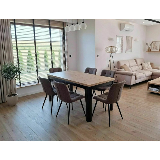 Стол обеденный раскладной кухонный Oskar (120–200)×80 см Ламинированная плита Дуб / Черный каркас 6