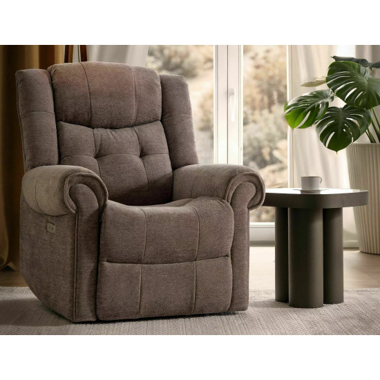 Кресло реклайнер электрическое Parys Raven Темно-бежевая ткань / Черный каркас 3