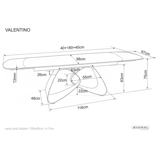 Стол обеденный кухонный раскладной Valentino Ceramic (180–260)×98 см Керамика Беж / Кашемир каркас 6