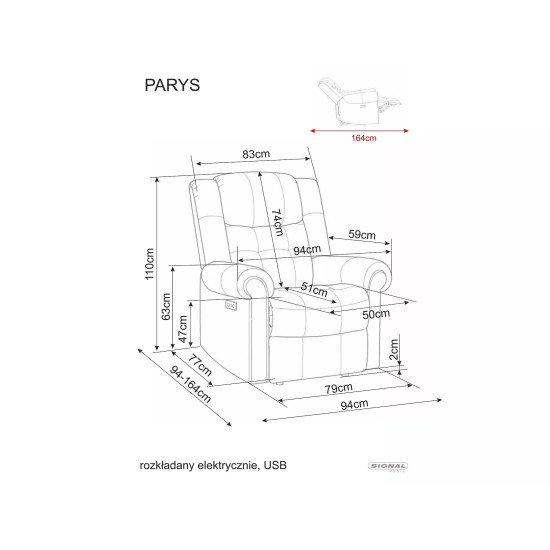 Кресло реклайнер электрическое Parys Raven Темно-бежевая ткань / Черный каркас 7