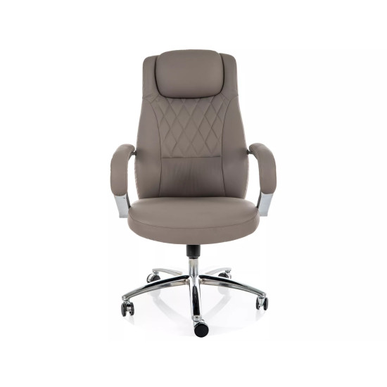 Кресло офисное компьютерное поворотное Q-07 Серая экокожа / Хром каркас 2