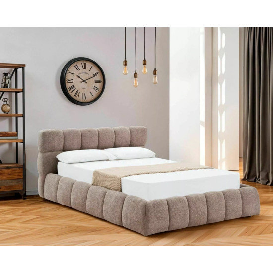 Кровать двухспальная мягкая Parma Raven 140×200 Темно-бежевая ткань 1