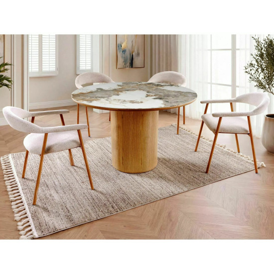 Стол обеденный кухонный Rondo Ceramic ø120 см МДФ + керамика Белый / Дуб каркас 4