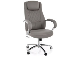 Кресло офисное компьютерное поворотное Q-07 Серая экокожа / Хром каркас