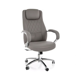 Кресло офисное компьютерное поворотное Q-07 Серая экокожа / Хром каркас