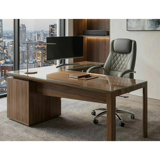 Кресло офисное компьютерное поворотное Q-07 Серая экокожа / Хром каркас 4