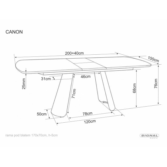 Стол обеденный раскладной кухонный Canon (200–240)×100 см Дуб / Кашемир каркас 11