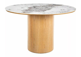 Стол обеденный кухонный Rondo Ceramic ø120 см МДФ + керамика Белый / Дуб каркас