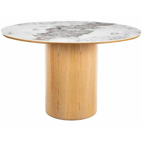 Стол обеденный кухонный Rondo Ceramic ø120 см МДФ + керамика Белый / Дуб каркас