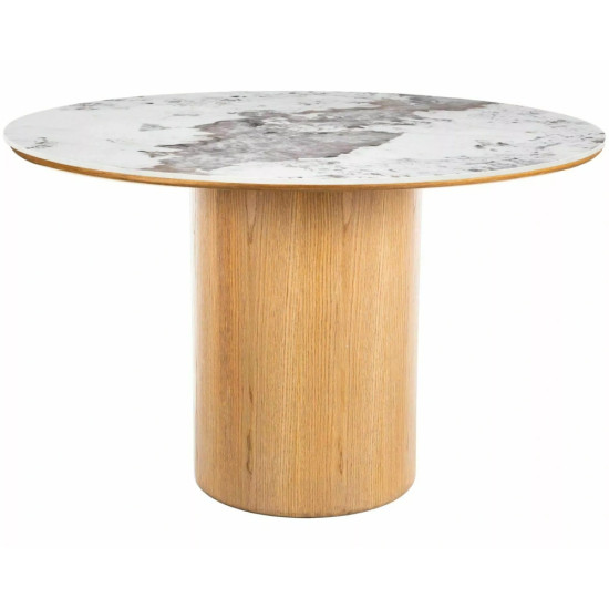 Стол обеденный кухонный Rondo Ceramic ø120 см МДФ + керамика Белый / Дуб каркас 1