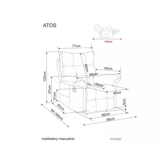 Кресло реклайнер Atos Raven Капучино ткань / Черный каркас 5