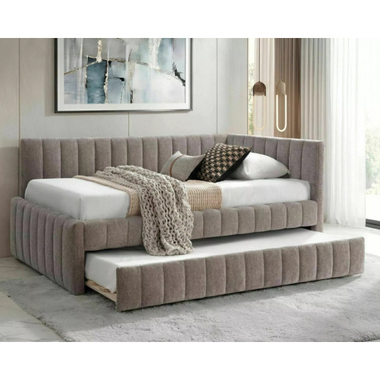 Кровать односпальная мягкая Alfie Raven 120×201 Темно-бежевая ткань 1