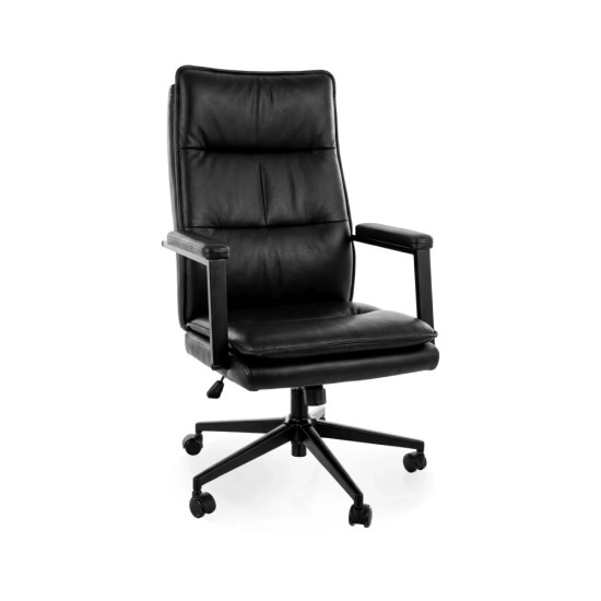 Кресло офисное компьютерное поворотное Q-091 Черная экокожа / Черный каркас 1