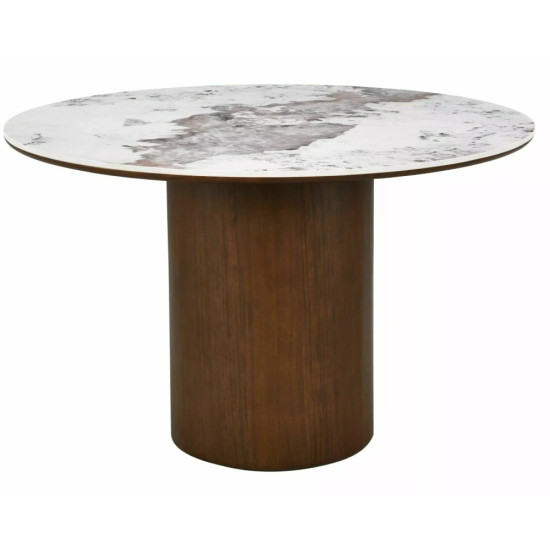 Стол обеденный кухонный Rondo Ceramic ø120 см МДФ + керамика Белый / Орех каркас 1