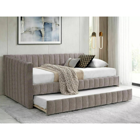 Кровать односпальная мягкая Alfie Raven 120×201 Темно-бежевая ткань 2