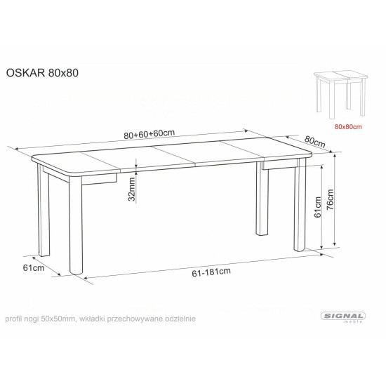 Стол обеденный раскладной кухонный Oskar (80–200)×80 см Ламинированная плита Дуб / Черный каркас 9