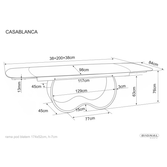 Стол обеденный кухонный раскладной Casablanca Ceramic (198–274)×98 см Керамика Беж / Медный каркас 11