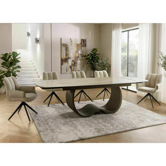 Стол обеденный кухонный раскладной Casablanca Ceramic (198–274)×98 см Керамика Беж / Медный каркас 5