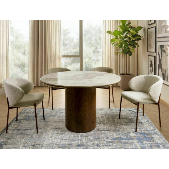 Стол обеденный кухонный Rondo Ceramic ø120 см МДФ + керамика Белый / Орех каркас 2