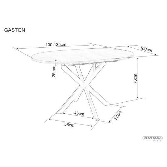 Стол обеденный раскладной кухонный Gaston Ceramic 100 (100–135)×100 см МДФ + керамика Беж / Кашемир каркас 8
