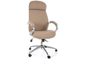 Кресло офисное компьютерное поворотное Q-09 Бежевая экокожа / Хром каркас