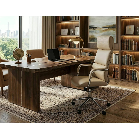 Кресло офисное компьютерное поворотное Q-03 Бежевая экокожа / Светло-серый каркас 6