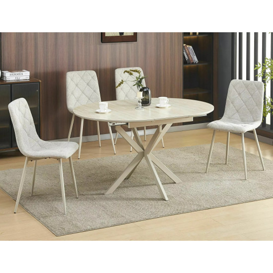 Стол обеденный раскладной кухонный Gaston Ceramic 100 (100–135)×100 см МДФ + керамика Беж / Кашемир каркас 7