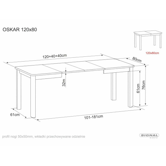 Стол обеденный раскладной кухонный Oskar (120–200)×80 см Ламинированная плита Дуб / Кашемир каркас 8