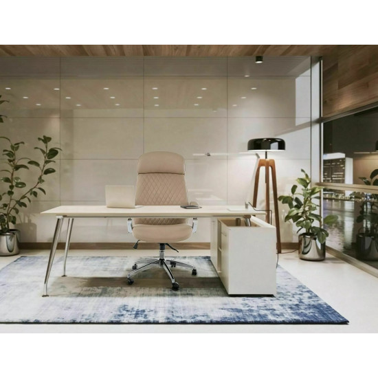 Кресло офисное компьютерное поворотное Q-09 Бежевая экокожа / Хром каркас 4