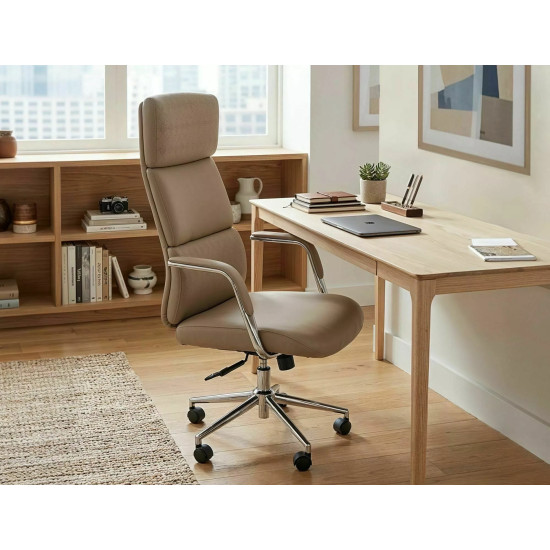 Кресло офисное компьютерное поворотное Q-03 Бежевая экокожа / Светло-серый каркас 5