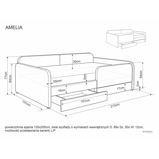 Кровать односпальная мягкая Amelia Raven 120×200 Бежевая ткань 2