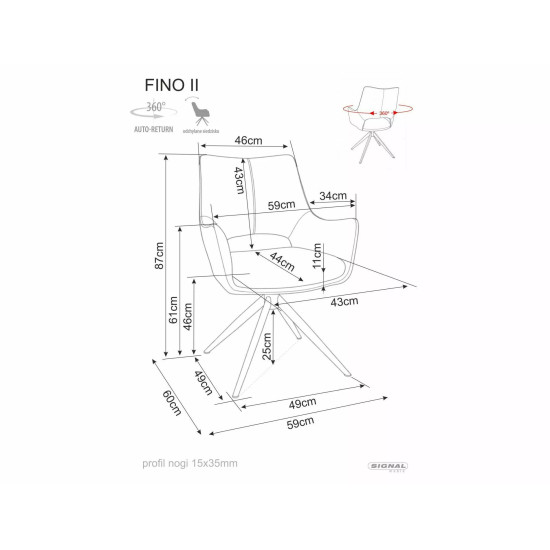 Стул кухонный обеденный мягкий Fino II Серая ткань Noelle / Черный каркас 4