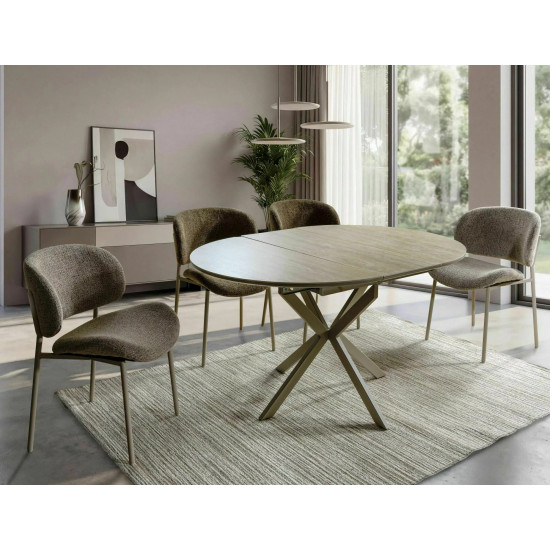 Стол обеденный раскладной кухонный Gaston Ceramic 100 (100–135)×100 см МДФ + керамика Беж / Кашемир каркас 6