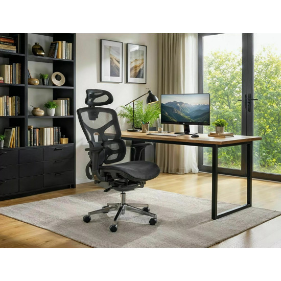 Крісло офісне комп'ютерне поворотне Eq-1 Чорна сітка / Хром каркас 7