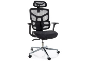 Крісло офісне комп'ютерне поворотне Eq-1 Чорна сітка / Хром каркас