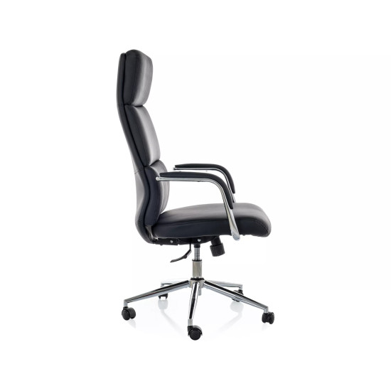 Кресло офисное компьютерное поворотное Q-03 Черная экокожа / Хром каркас 4