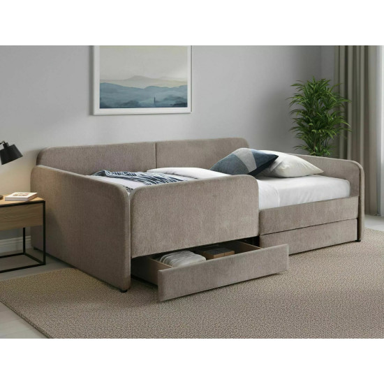 Кровать односпальная мягкая Amelia Raven 120×200 Темно-бежевая ткань 3