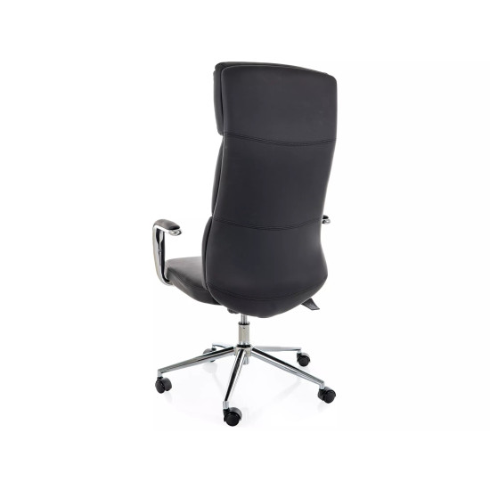 Кресло офисное компьютерное поворотное Q-03 Черная экокожа / Хром каркас 2