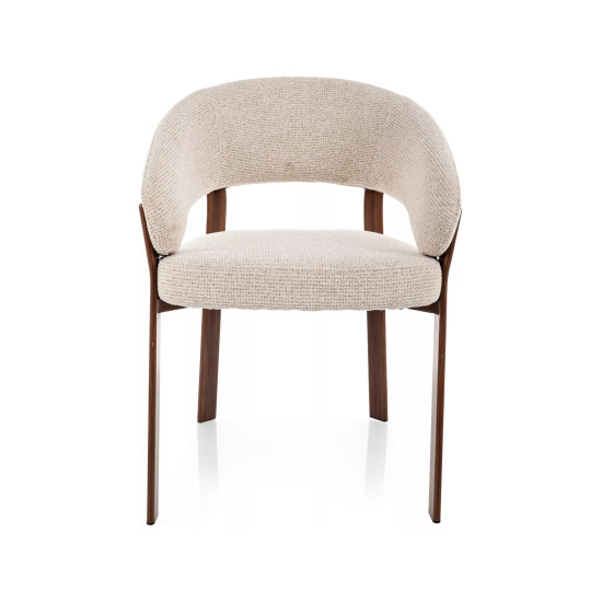 Стул кухонный обеденный мягкий Nagoja D Светло-бежевая ткань / Орех каркас 2