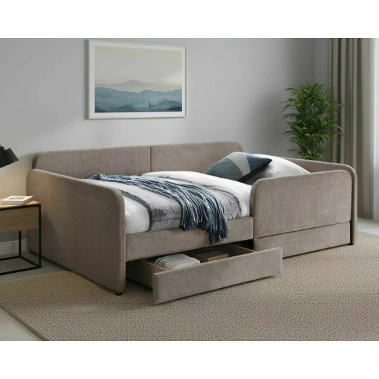 Кровать односпальная мягкая Amelia Raven 120×200 Темно-бежевая ткань 1